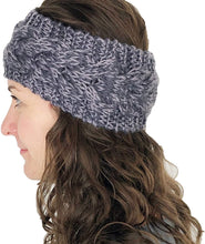 Load image into Gallery viewer, Dark grey/light grey mixed coloured woollen machine knitted headband. Warm winter headband
