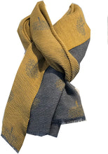 Load image into Gallery viewer, Grey / Mustard Mulberry design pleated scarf for women in lightweight acrylic