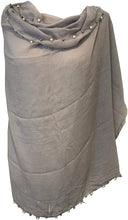 Load image into Gallery viewer, Pamper Yourself Now Grey with Beads and Pearls with Frayed Edge Long Soft Scarf/wrap