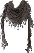 Load image into Gallery viewer, Pamper Yourself Now Beige Jersey lace Trimmed Triangle Scarf Soft Summer Fashion London Fashion Fab Gift
