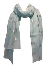 Load image into Gallery viewer, Pamper Yourself Now Aqua Green with Silver Bumble Bees Long Scarf. Great Present/Gift for bee Lovers.