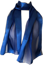 Load image into Gallery viewer, Plain Royal Blue Faux Chiffon and Satin Style Striped Scarf