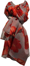 Load image into Gallery viewer, Pamper Yourself Now Bluey Grey Poppy Design Long Scarf, Great for Presents/Gifts.