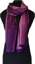 Load image into Gallery viewer, Dark and Light Purple Reversible 100% Silk Scarf/wrap with Slightly Frayed Edge Lovely Long Scarf