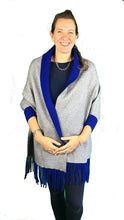 Load image into Gallery viewer, Pamper Yourself Now ltd Ladies Very Stylist Royal Blue and Grey Warm and Cosy Reversible wrap/Cape