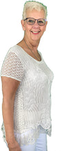 Load image into Gallery viewer, Pamper Yourself Now ltd Ladies Beige Crochet Lace Short Sleeve top.Made in Italy (AA12)