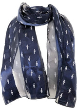 Load image into Gallery viewer, Pamper Yourself Now Navy Blue Treble Clef Striped Music Shiny Thin Pretty Scarf