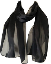 Load image into Gallery viewer, Plain Black Faux Chiffon and Satin Style Striped Scarf Thin Pretty Scarf Great for Any Outfit Lovely Gift