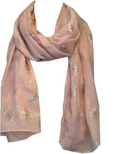 Load image into Gallery viewer, Pamper Yourself Now Baby Pink with Silver Dandelion Design Long Scarf