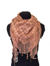 Load image into Gallery viewer, Pamper Yourself Now Pale Orange Circle lace with Chiffon Edge Design Triangle Scarf