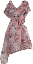 Load image into Gallery viewer, Pamper Yourself Now Pink Sketched Mixed Dog Design Scarf Pug, Sausage Dog, Labrador and whippit