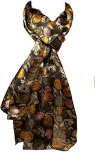 Load image into Gallery viewer, Pamper Yourself Now Grey with Yellow, Green and Beige Small Roses Shiny Scarf Thin Pretty Scarf