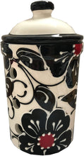 Load image into Gallery viewer, Black, White and red Flower Design Garlic Keeper Pot (4)