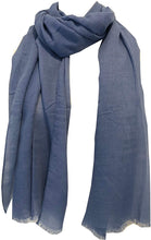 Load image into Gallery viewer, Blue plain soft long Scarf/wrap with frayed edge