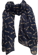 Load image into Gallery viewer, Pamper Yourself Now Ladies Scarf Blue with Beige Dragonfly Fashion Long Soft wrap/Sarong