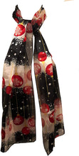 Load image into Gallery viewer, Pamper Yourself Now Black with red Ball Baubles Thin Pretty Christmas Scarf