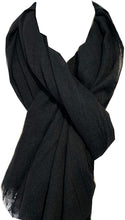 Load image into Gallery viewer, Black plain soft long Scarf/wrap with frayed edge