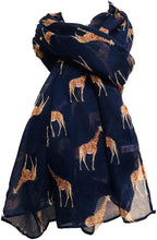 Load image into Gallery viewer, Navy giraffe long soft scarf