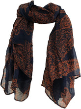 Load image into Gallery viewer, Pamper Yourself Now Blue with Orange Paisley Pattern Long Scarf, Soft Ladies Fashion London