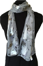 Load image into Gallery viewer, Grey Shiny cat Scarf with Multi-Coloured Cats Thin Scarf.
