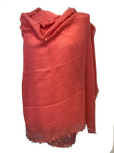 Load image into Gallery viewer, Pamper Yourself Now Coral with Beads and Pearls with Frayed Edge Long Soft Scarf/wrap