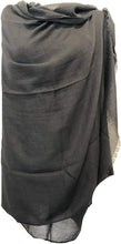 Load image into Gallery viewer, Black plain soft long Scarf/wrap with frayed edge
