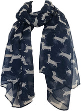Load image into Gallery viewer, Navy with white dachshund scarf