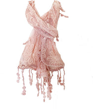 Load image into Gallery viewer, Peachy/Pink Lace Scarves - Vintage Style with Embroidered Flowers