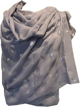 Load image into Gallery viewer, Pamper Yourself Now Grey with Silver Bumble Bees Long Scarf. Great Present/Gift for bee Lovers.