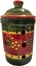 Load image into Gallery viewer, Red and Dark Green Olive Design Garlic Keeper Pot (7)