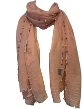 Load image into Gallery viewer, Pamper Yourself Now Peach with Beads and Pearls with Frayed Edge Long Soft Scarf/wrap