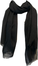 Load image into Gallery viewer, Black plain soft long Scarf/wrap with frayed edge