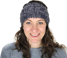 Load image into Gallery viewer, Dark grey/light grey mixed coloured woollen machine knitted headband. Warm winter headband