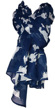 Load image into Gallery viewer, Pamper Yourself Now Blue with White Scottie Dogs, Long Scarf, Soft Ladies Fashion London