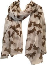 Load image into Gallery viewer, Pamper Yourself Now White with Brown Scottie Dogs, Long Scarf, Soft Ladies Fashion London