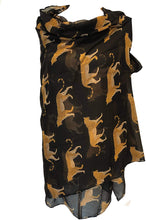 Load image into Gallery viewer, Black cheetah long soft ladies scarf/wrap. Great present for mum, sister, girlfriend or wife.
