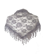 Load image into Gallery viewer, Pamper Yourself Now Grey Leaves Designs lace Triangle Scarf. a Lovely Fashion Item. Fantastic Gift