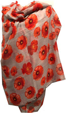 Load image into Gallery viewer, Pamper Yourself Now Bluey Grey Poppy Design Long Scarf, Great for Presents/Gifts.