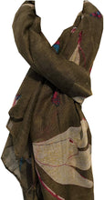 Load image into Gallery viewer, Brown with dragonfly and bugs design long soft scarf, great present/gift.