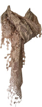Load image into Gallery viewer, Pamper Yourself Now Beige Roses Designs lace Triangle Scarf. a Lovely Fashion Item. Fantastic Gift