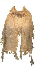 Load image into Gallery viewer, Cream leaf lace scarf
