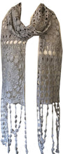 Load image into Gallery viewer, Light grey thin flower lace long scarf with tassels