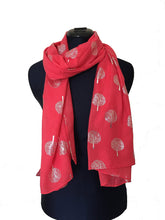 Load image into Gallery viewer, Pamper Yourself Now Coral with Silver Foiled Mulberry Tree Design Ladies Scarf/wrap. Great Present for Mum, Sister, Girlfriend or Wife.