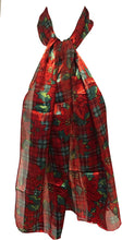 Load image into Gallery viewer, Pamper Yourself Now Red with red and Green Poinsettia Flower Design Scarf Thin Pretty Christmas Scarf