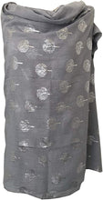 Load image into Gallery viewer, Pamper Yourself Now Light Grey with Silver Foiled Mulberry Tree Design Ladies Scarf/wrap. Great Present for Mum, Sister, Girlfriend or Wife.