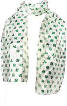 Load image into Gallery viewer, Pamper Yourself Now White with Green Four Leaf Clover Scarf Thin Pretty Scarf