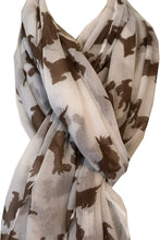 Load image into Gallery viewer, Pamper Yourself Now White with Brown Scottie Dogs, Long Scarf, Soft Ladies Fashion London