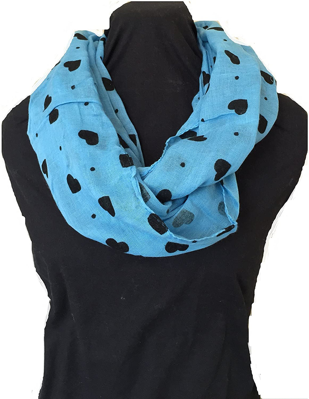 Pamper Yourself Now Blue with Black Embossed Love Hearts and dot Design Snood