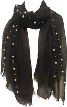 Load image into Gallery viewer, Pamper Yourself Now Black with Beads and Pearls with Frayed Edge Long Soft Scarf/wrap