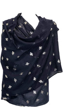 Load image into Gallery viewer, Pamper Yourself Now Navy Blue with Silver Bumble Bees Long Scarf. Great Present/Gift for bee Lovers.